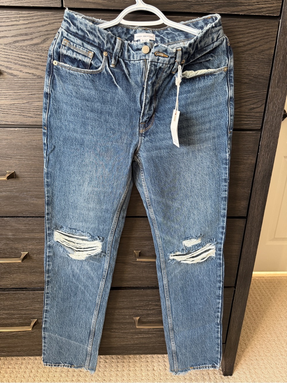 Good American Ripped Light Blue Boyfriend Jeans